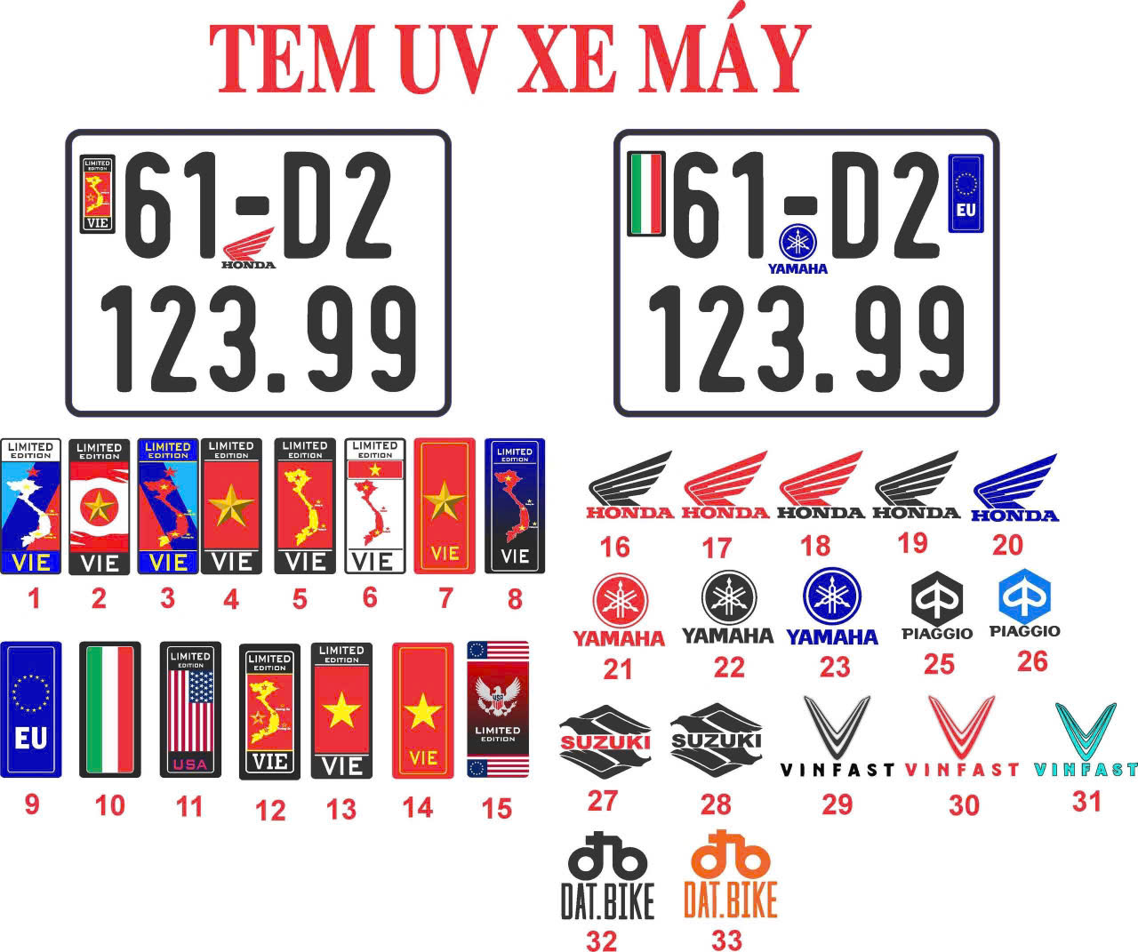 Bỏ Sỉ & Lẻ Tem Dán Biển Số Xe Máy, Ô Tô Toàn Quốc – Thiết Kế Theo Yêu Cầu